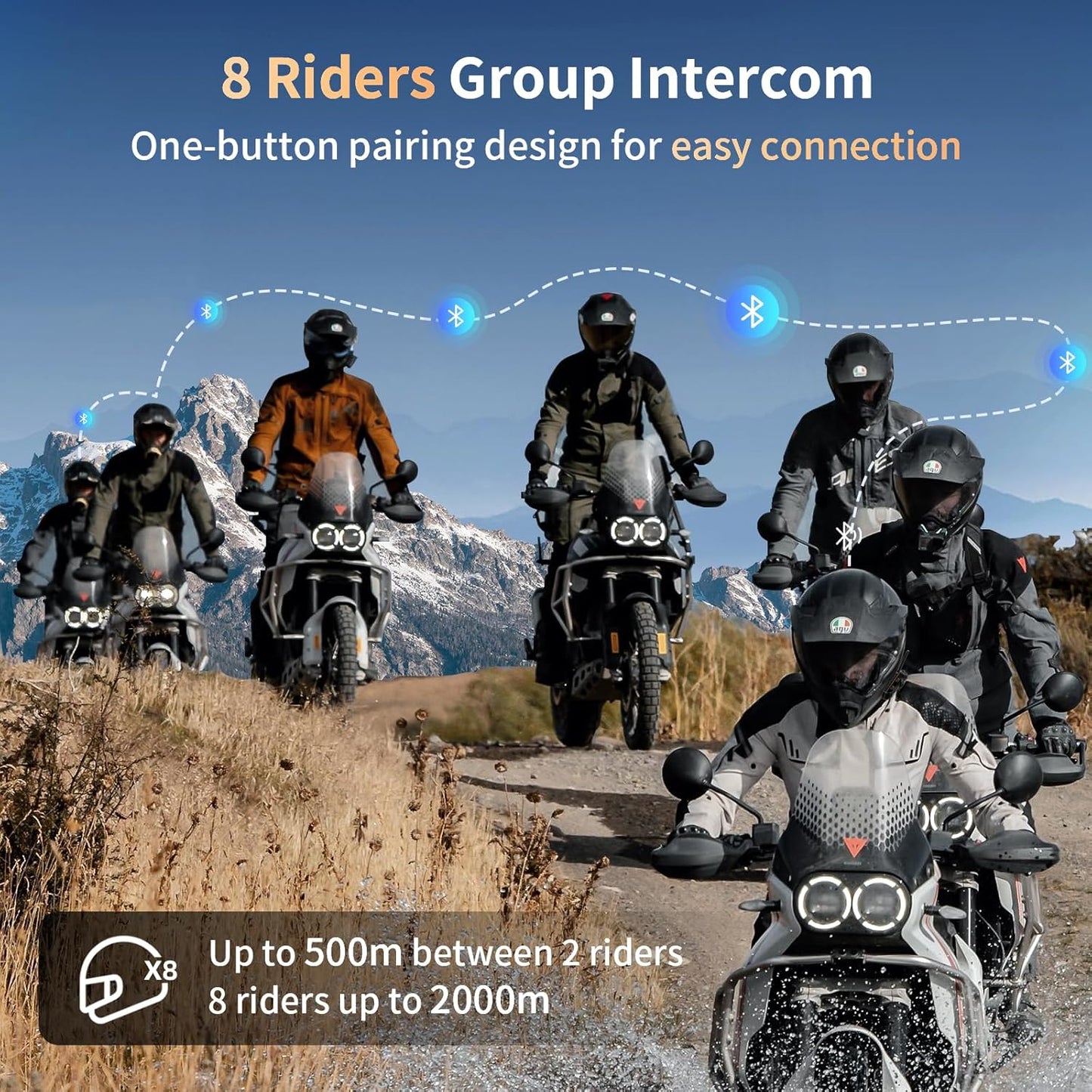 Fodsports FX8 Pro Motorcycle Communication Systems with Customized HRSQS Speakers, Dual-Chip Audio Multitasking, One-Click Fast Pairing, Music Sharing, FM 10 Riders Group Intercom, 1 Pack