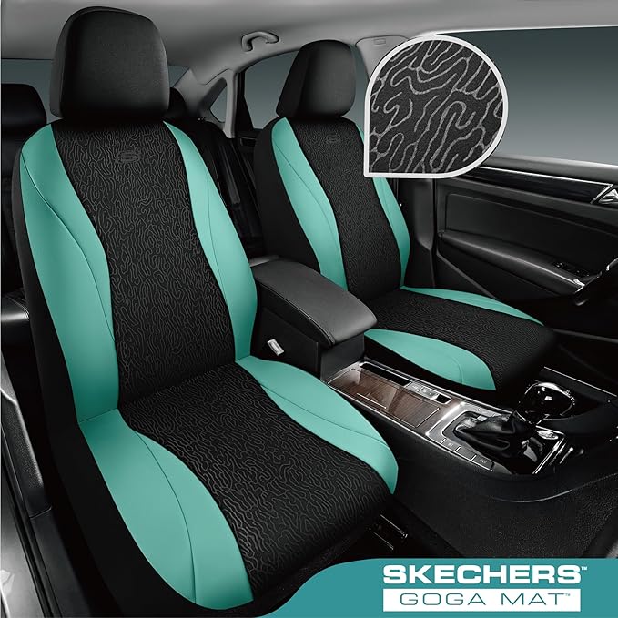 Skechers Car Seat Covers,Leather Seat Covers with GOGA Mat Technology,Waterproof Car Seat Covers Full Sets,Airbag Compatible,Comfort Universal Fit for Most Cars,Vans,Trucks,SUVs,Mint