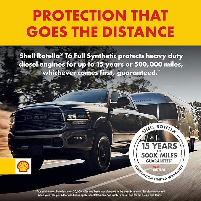 Shell Rotella 550054526 T6 Full Synthetic Heavy Duty 0W-40 Engine Diesel Oil - 5 Gallon Pail