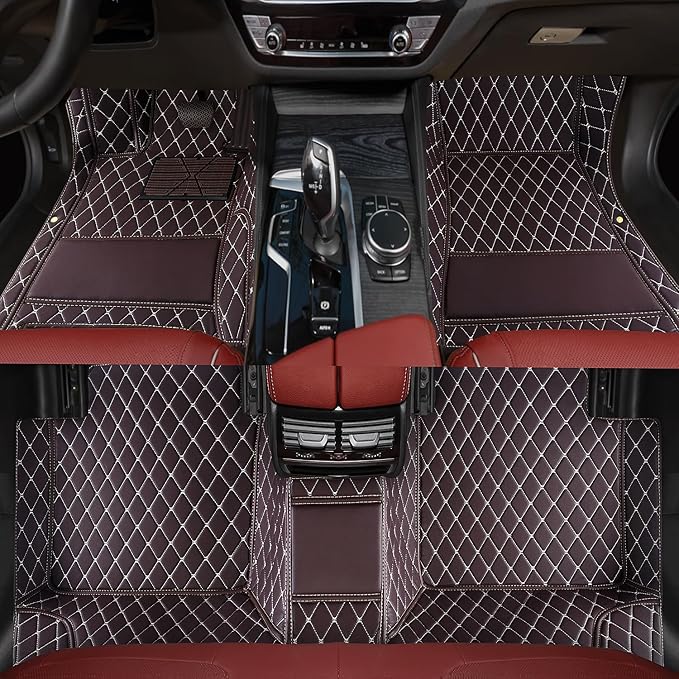 Custom car Floor mats Suitable for 99% car Truck SUV,car mats All Weather Personalized,Full Coverage Luxury Car Mats, Anti-Slip Leather Floor mats. (Brown)
