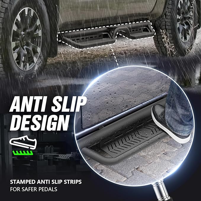 Crew Cab Running Board Side Steps Compatible for 2004-2025 Nissan Titan (Excludes 2016 Model) & Nissan Titan XD 2016-2025 Model CrewCab, Two Stair Design Bolt-on Side Rail Nerf Bar (Star Logo)