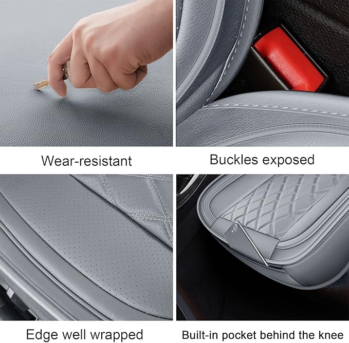 MIROZO Car Seat Covers Full Set - Leather Seat Covers Grey Breathable Vehicle Cushion Cover Fit for Most Sedan, Truck and SUV for Elantra Sonata Sportage CRV Accord Chevy Equinox (Gray)