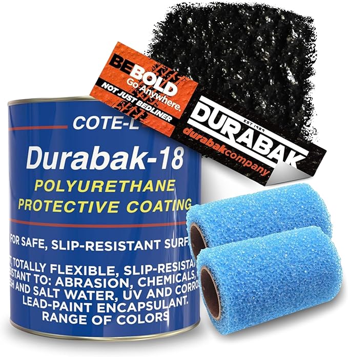 Durabak-18 Textured Truck Bed Liner Gallon KIT - Roll On Coating | DIY Custom Coat for Bedliner and Undercoating, Auto Body, Automotive Rust Proofing, Boat Repair (Gallon, Black)