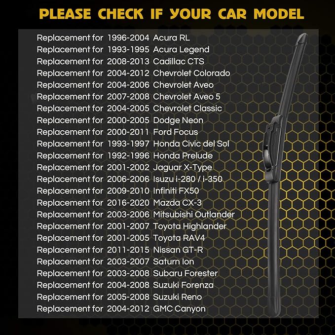 MIKKUPPA 22" + 19" Windshield Wipers Blades Replacement for 2000-2011 Ford Focus, 2004-2012 Chevrolet Colorado, U&J Hook All Season Wiper Blades(Pack of 2)