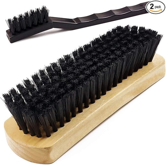 Leather & Textile Shine Brush by TAKAVU, Durable Soft Nylon Bristles, Included Detailing Cleaning Brush, Unique Concave Design Wood Handle for Car Interior Seat Carpet Upholstery Couch Boots Shoes