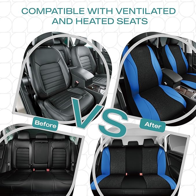 Skechers Car Seat Covers,Leather Seat Covers with GOGA Mat Technology,Waterproof Car Seat Covers Full Sets,Airbag Compatible,Comfort Universal Fit for Most Cars,Vans,Trucks,SUVs,Blue