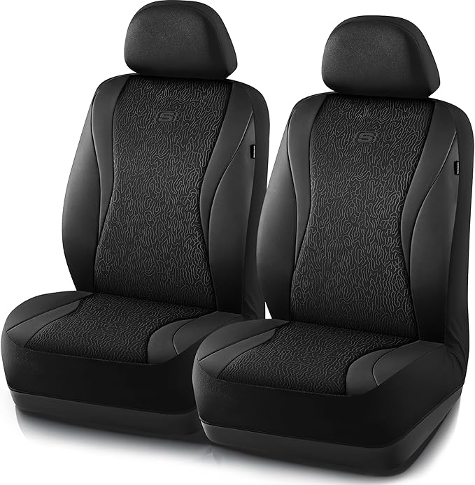 Skechers Car Seat Covers,Leather Seat Covers with GOGA Mat Technology,Waterproof Car Seat Covers Front Seats,Airbag Compatible,Comfort Universal Fit for Most Cars,Vans,Trucks,SUVs,Black