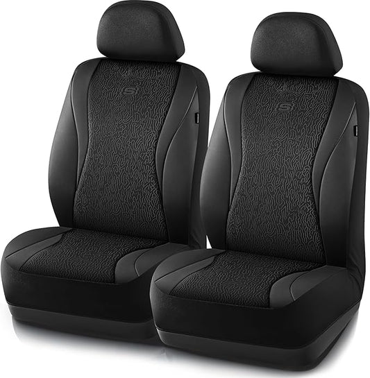 Skechers Car Seat Covers,Leather Seat Covers with GOGA Mat Technology,Waterproof Car Seat Covers Front Seats,Airbag Compatible,Comfort Universal Fit for Most Cars,Vans,Trucks,SUVs,Black