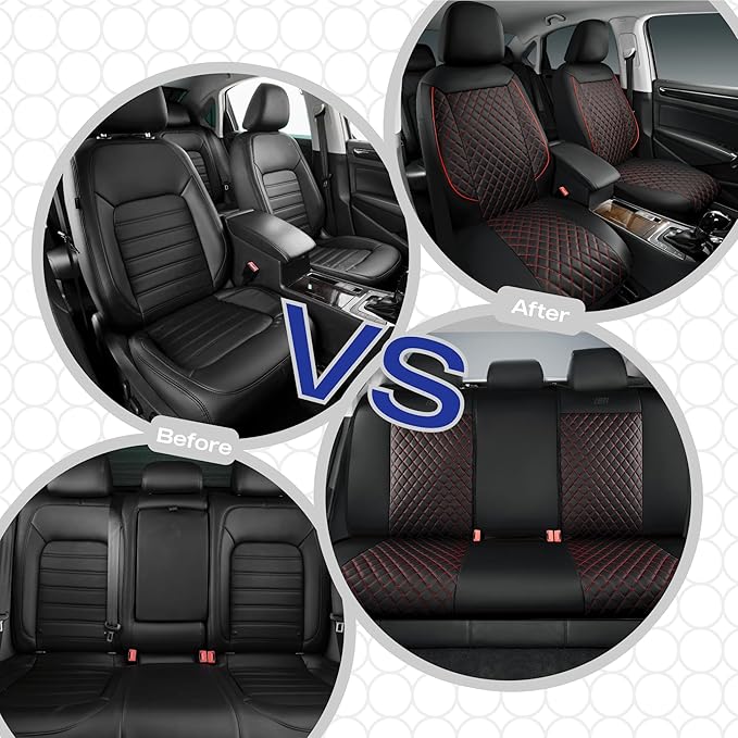 Skechers Car Seat Covers,Piping Luxury Faux Seat Covers,Waterproof Anti Slip Car Seat Protector Full Set,Car Accessories Airbag Universal Fit for Most Cars,Vans,Trucks,SUV,Red