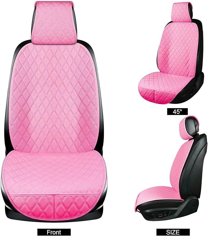 ENOGE Linen Car Seat Covers Front Seat Covers Breathable Cloth Fabric Car Seat Protector Universal Fit Most Automotive, Van, SUV, Trucks (Pink, 2 Front)