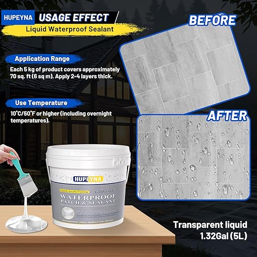 Invisible Waterproof Agent, 1.32 Gal Hupeyna Waterproof Sealant, Waterproofing Glue, Anti-Leakage Repairing Transparent Water Proof Coating Agent, Indoor and Outdoor Coating Liquid Rubber Sealant