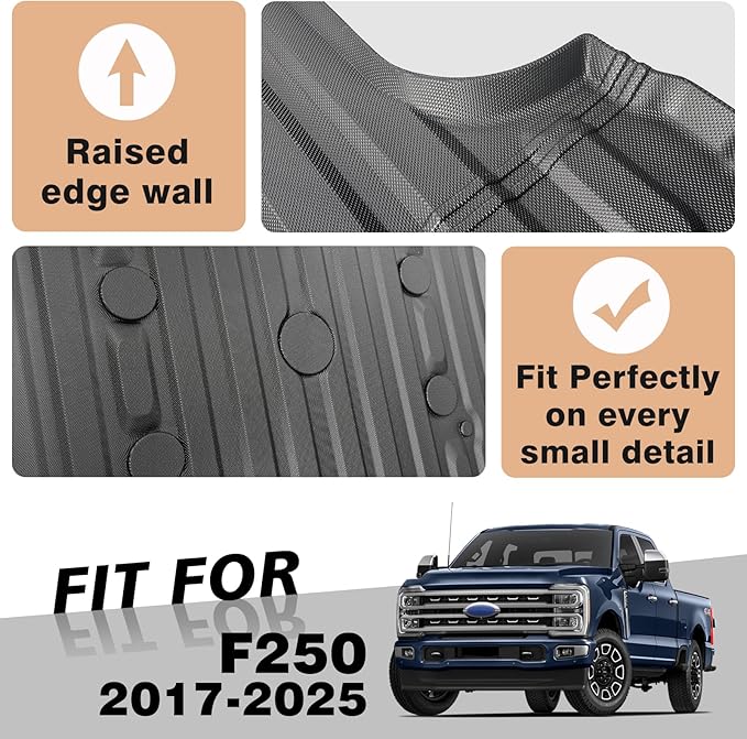 TripleAliners Truck Bed Mat Compatible with 2017-2024 2025 2026 Ford Super Duty F250/F350/F450 Accessories 6.8FT Vehicle Bed Perfectly Flush All Weather Protection TPE Heavy Duty Pickup Cargo Mat