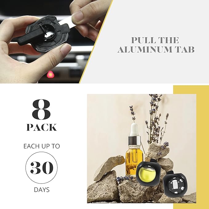 Car Air Freshener Vent Clips, 8 PK, 6 Vanilla, 2 New Car Scent, Provides Long-Lasting Scent, Up to 240 Days, Odor Eliminator
