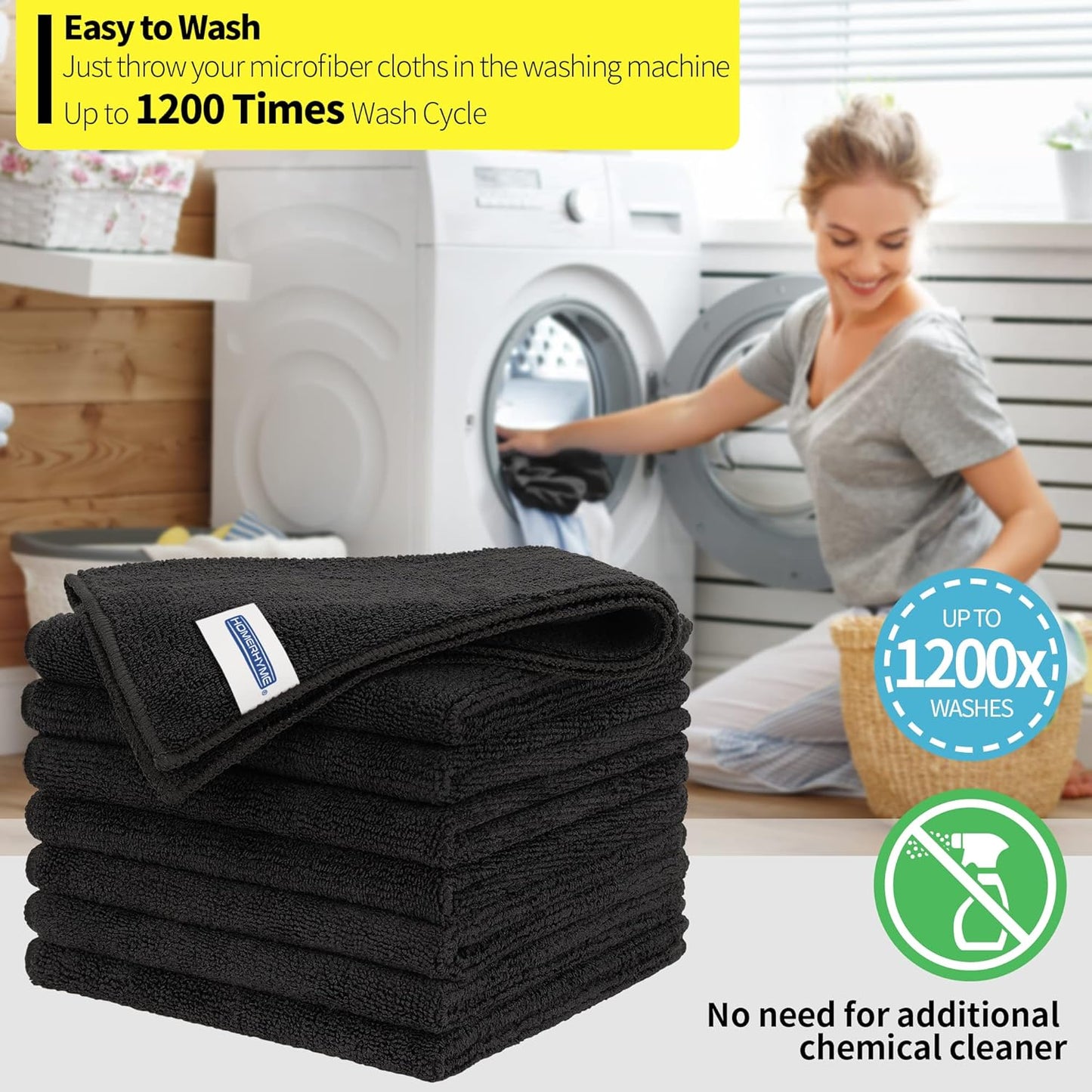 HOMERHYME Premium Microfiber Cleaning Cloth, 8 Pack, 12.6" x 12.6" Cleaning Towels, Lint-Free & Streak-Free, Ultra Absorbent, 300GSM, Reusable Microfiber Towel for Cars Kitchen Garage House Office