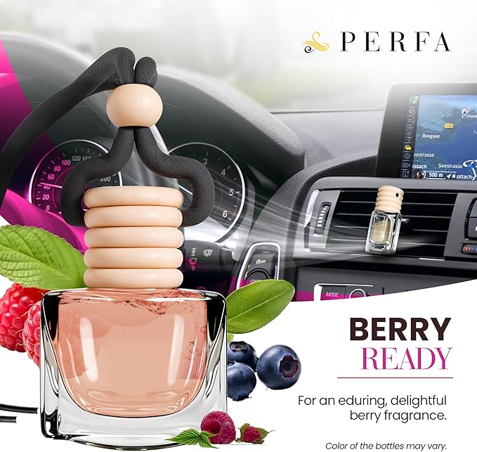 Car Air Fresheners for Women - Mixed Berries Fragrance | Pack of 2 Long Lasting Air Freshener | Odor Eliminator Car Perfume Diffuser with Essential Oils | Car Air Freshener Vent Clip by Perfa