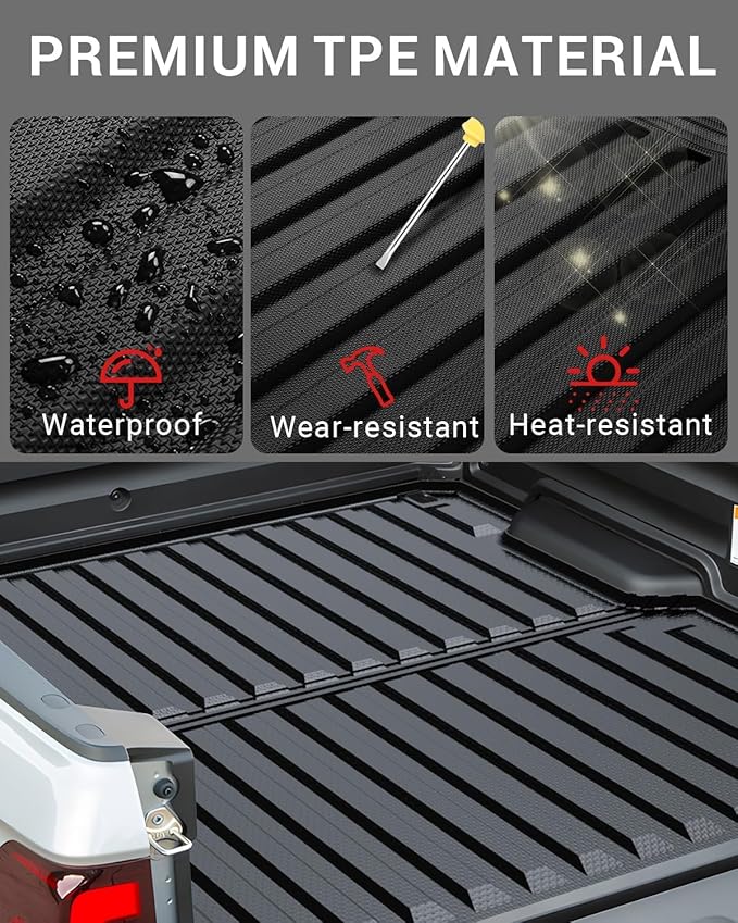 Ecarzo 2025 Upgraded Bed Mat Compatible with 2017-2024 2025 Honda Ridgeline Accessories 5.3FT Bed Liner TPE Cargo Mats Heavy Duty Rear Trunk Mat All Weather Protection