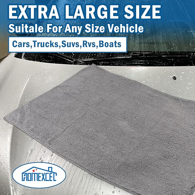 HOMEXCEL Professional Large Microfiber Car Drying Towels 2 Pack, Lint Free, Scratch Free, Highly Absorbent Drying Towel for Cars, SUVs, RVs, Trucks, and Boats,31" x 24",Grey