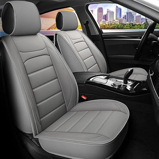 Car Seat Covers 2 PCS Front Seats, Waterproof Napa Leather Automotive Seat Protector for Cars SUV Truck Sedan, Universal Anti-Slip Car Seat Cushion Interior Accessories, Gray