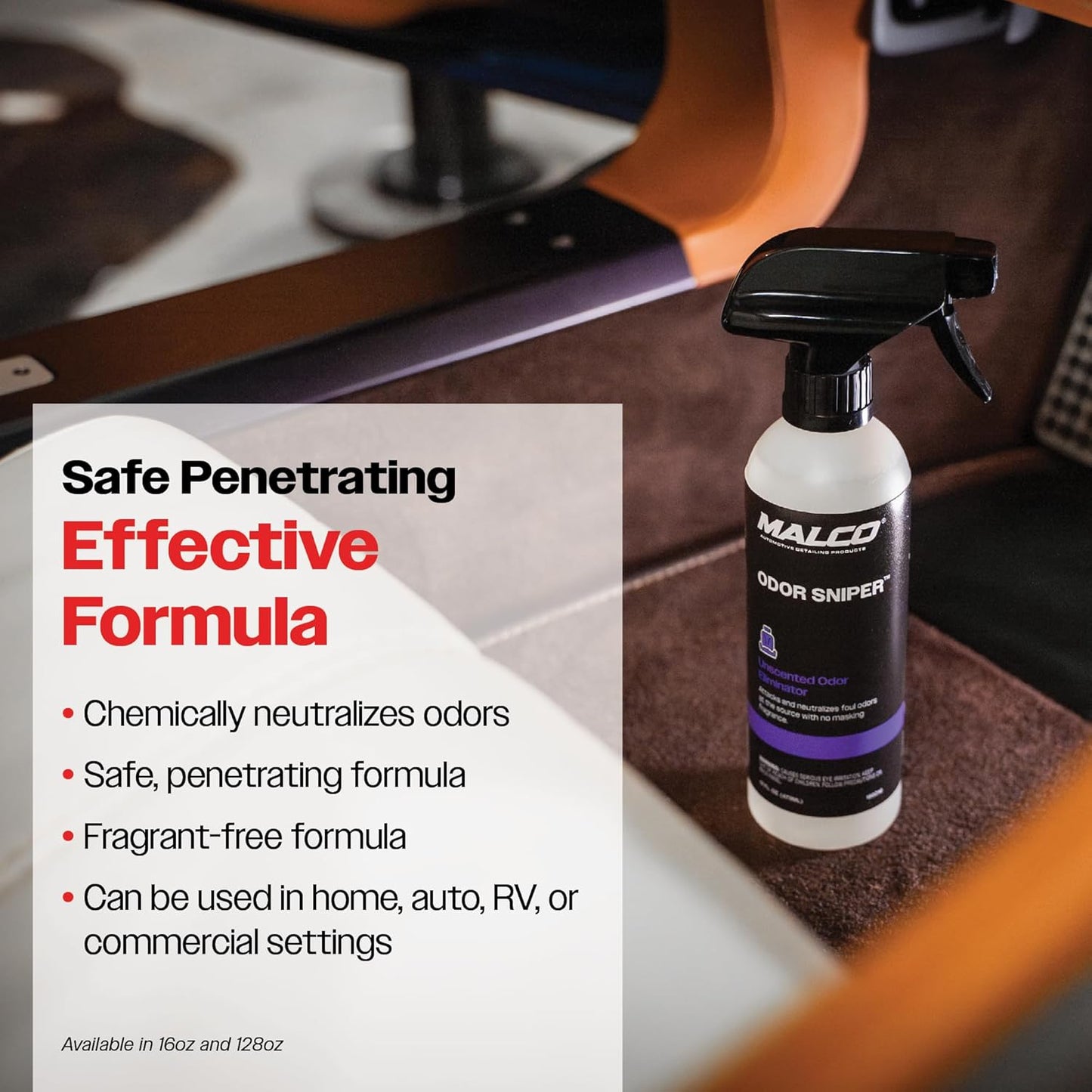 Malco Odor Sniper - Fragrance Free Odor Eliminator for Car Interiors/Penetrates Odors at the Source/Chemically Neutralizes Foul Scents in Your Vehicle / 1 Gallon (199001)