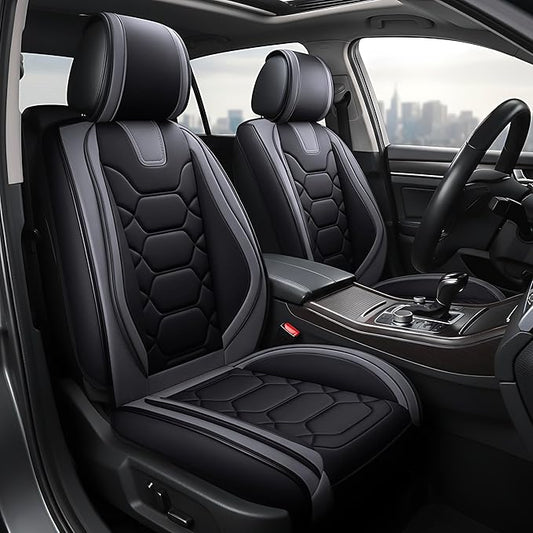 OASIS AUTO Car Seat Covers Full Set, Waterproof Faux Leather Seat Covers for Cars Universal Fit for SUV, Truck, Sedan, Black Premium Car Seat Protector with Front & Back Cushions
