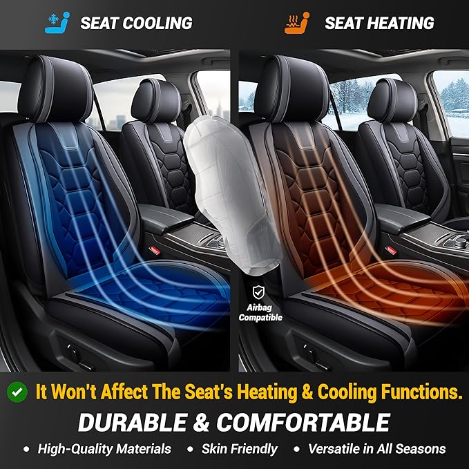 OASIS AUTO Car Seat Covers Front Seats, Waterproof Faux Leather Seat Covers for Cars Universal Fit for SUV, Truck, Sedan, Black Premium Car Seat Protector with Cushions