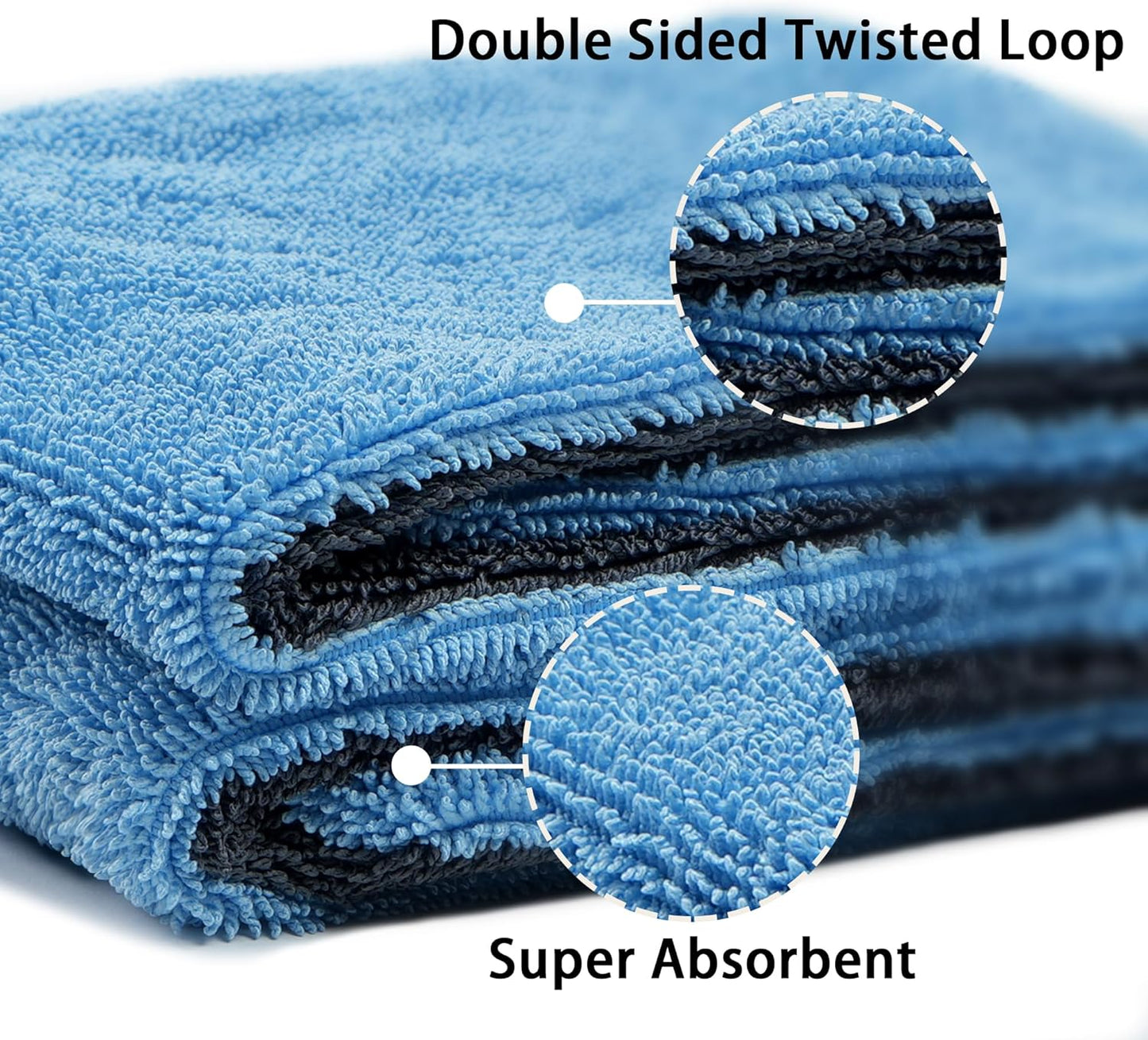 LIVOS Car Drying Towel, Premium Microfiber Towels for Cars, 1000GSM, Edgeless Twisted Loop Design, No Streaks, Scratches, or Water Spot, Absorbent Wash Towel, 18" x 24" (Blue&Grey)