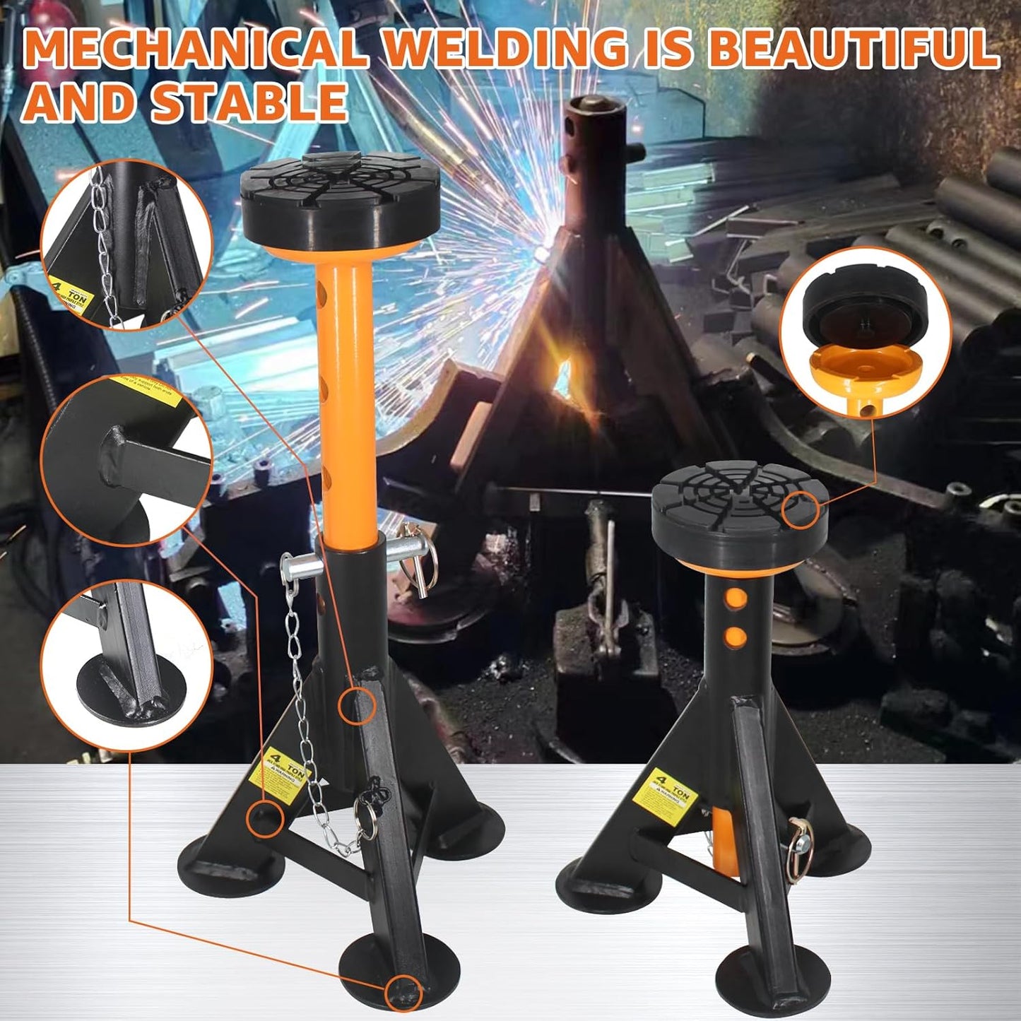 BESTOOL Heavy Duty Jack Stand，Low Profile Car Jack Stand with Security Locking Pins-4ton (8000Ibs) Capacity, 2 Pack