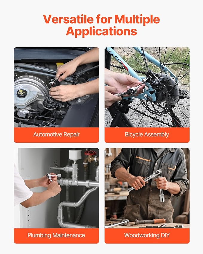 VEVOR Socket Set, 163 Pieces, 3/8 & 1/4 & 1/2 inch Drive Socket Tool Set, SAE and Metric, Deep and Standard, Mechanic Tool Kit with Storage Case, Chrome Plated CR-V Alloy Steel, for Automotive Repair