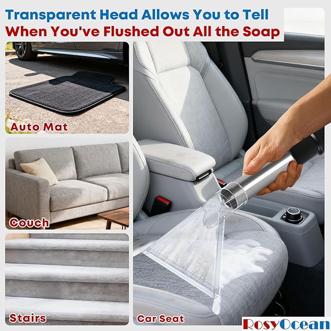 Carpet & Upholstery Cleaning Attachment Hand Wand with Viewing Large Head Auto Detailing Vacuum Head Hand Tool for Truck Mount & portable Extractor Vacuum Cleaner