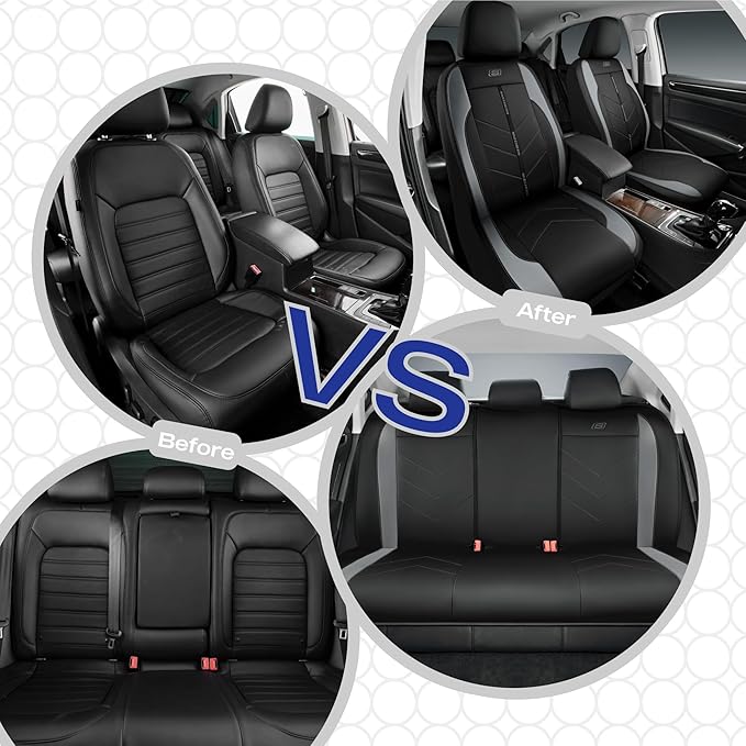 Skechers Car Seat Covers,Luxury Faux Leather Seat Covers,Waterproof Anti Slip Car Seat Protector Front Seats,Car Accessories Airbag Universal Fit for Most Cars,Vans,Trucks,SUV,Grey