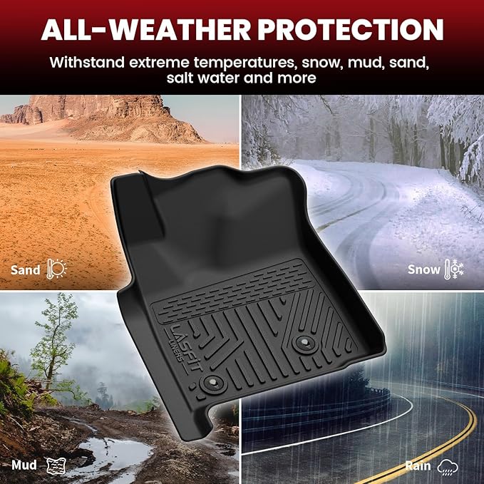 LASFIT Floor Mats for Toyota Tacoma 2005-2011 Double Cab Auto Tran, Custom Fit All Weather Protection Durable TPE Floor Liners for 2005-2011 Tacoma Accessories Front & Rear 2 Row Row Car Mats, Black