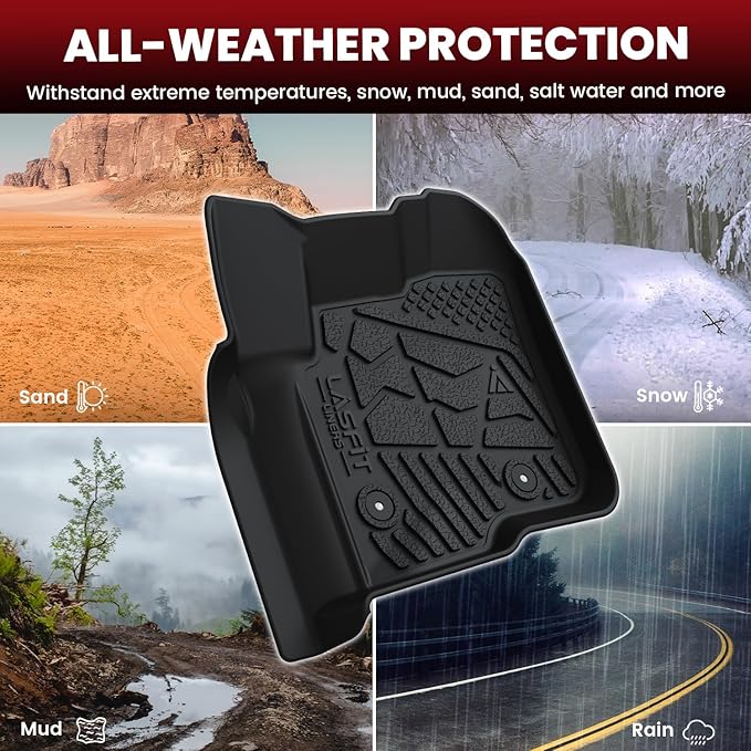 LASFIT Floor Mats for Ford F250 F350 2012-2016 Super Duty Crew Cab Without Manual Transfer Case Shifter All Weather Protector TPE Car Carpet Floor Liners, 1st & 2nd Rows, 3pc Black