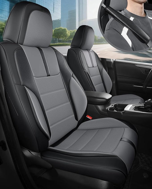 FREESOO Black Gray Car Seat Covers Full Set - Faux Nappa Leather Seat Covers for Cars, with Front Seatbelt Pads, Luxury Waterproof Cushion Protector Accessories Fit for Most 5 Seats Sedans SUV Trucks