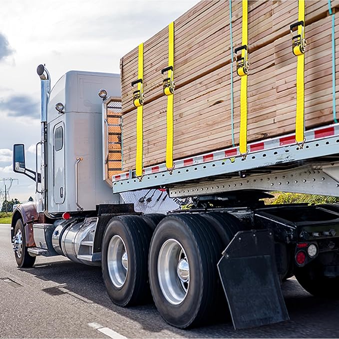 2 Inch Heavy Duty Ratchet Straps, 15ft Tie Down Straps Ratchet with Double J Hook, 10000lbs Breaking Strength, Cargo Ratchet Straps for Moving Motorcycle, Trailer & Trucks (4 Pack)