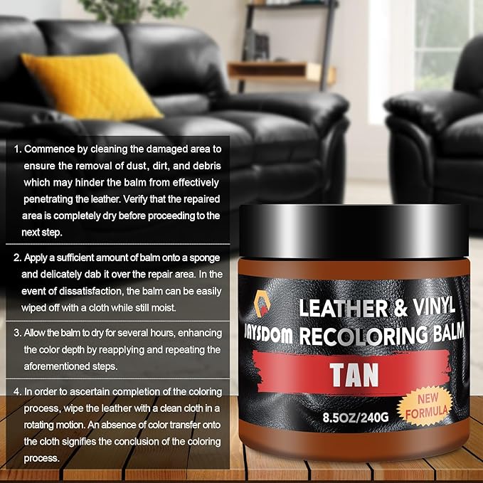 Leather Recoloring Balm, Leather Repair Kit, Leather Dye, Leather Color Restorer, Leather Scratch Remover, Leather Couch Paint, Repair, Leather Scratch Repair, Leather Restorer(Tan)