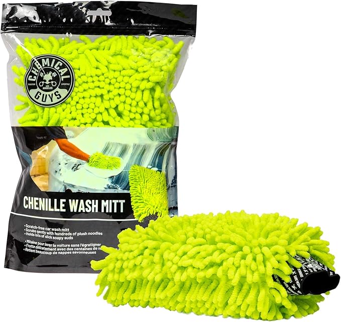 Chemical Guys Chenille Premium Scratch-Free Microfiber Wash Mitt - Lime Green, Ultra-Soft Car Wash Glove for Swirl-Free Finish, Safe for Cars, Trucks, SUVs, Motorcycles, and More