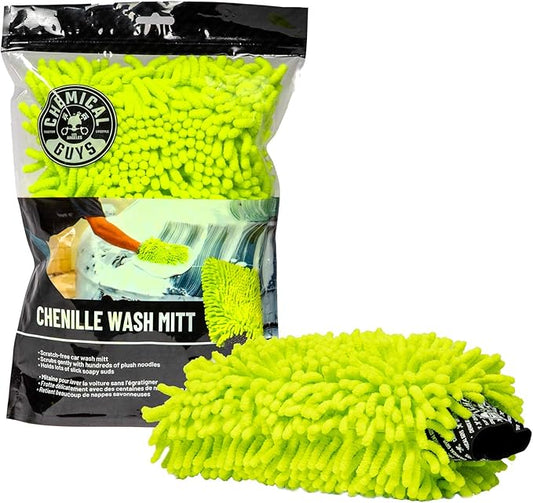 Chemical Guys Chenille Premium Scratch-Free Microfiber Wash Mitt - Lime Green, Ultra-Soft Car Wash Glove for Swirl-Free Finish, Safe for Cars, Trucks, SUVs, Motorcycles, and More