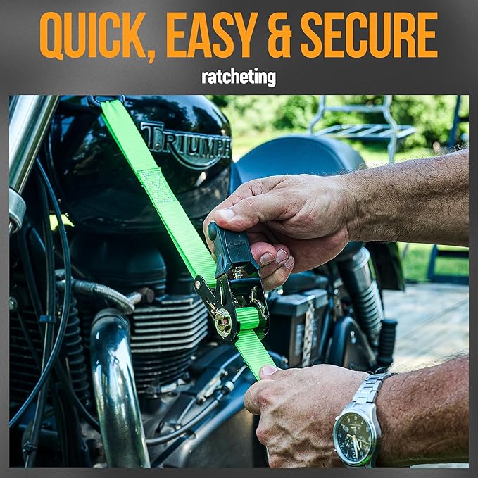 FORTEM Ratchet Straps, Tie Down Strap Set 2300lb Break Strength, 4 Pack 15ft x 1in, 4 Soft Loops, Moving Straps Tie Downs, Cargo Cam Buckles for Trucks, Carry Bag, for Men