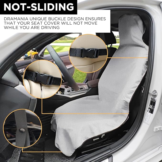 Waterproof Seat Cover Towel, 2PCS Premium Sweat Carseat Protector, Perfect for Universal Anti-Slip Car Truck SUV Seat, Great for Surfing Yoga Gym Workout, Gray