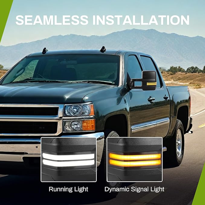 AUTOSAVER88 Towing Mirror Compatible with 2003-2006 Silverado Sierra 1500 2500 HD 3500 HD Tahoe Yukon, Power Heated Switchback LED Turn Signal Running Light (Black inside) Manual Telescoping Folding