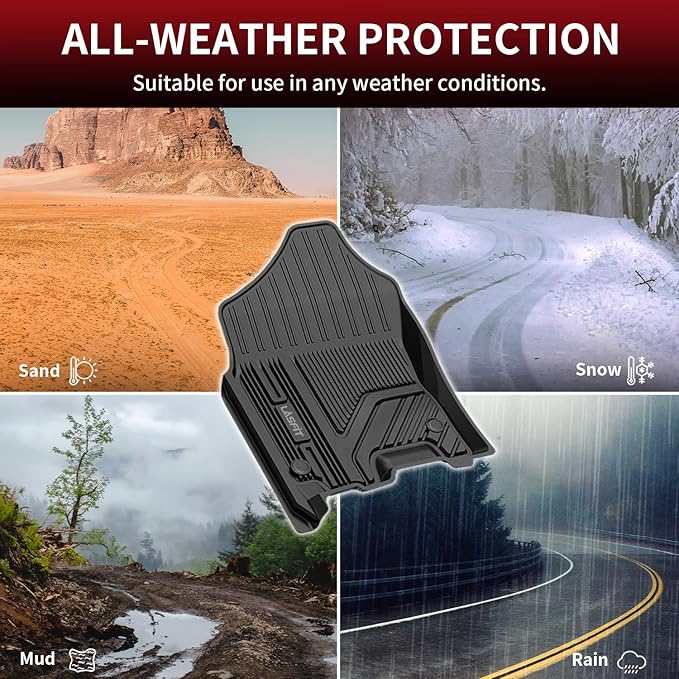 LASFIT Floor Mats for Ram 1500 Crew Cab 2019-2024 Without Rear Under-Seat Factory Storage 4 Full Size Doors Bucket Seat (NOT for Classic Model), All Weather TPE Custom Fit 1st & 2nd Row, Black