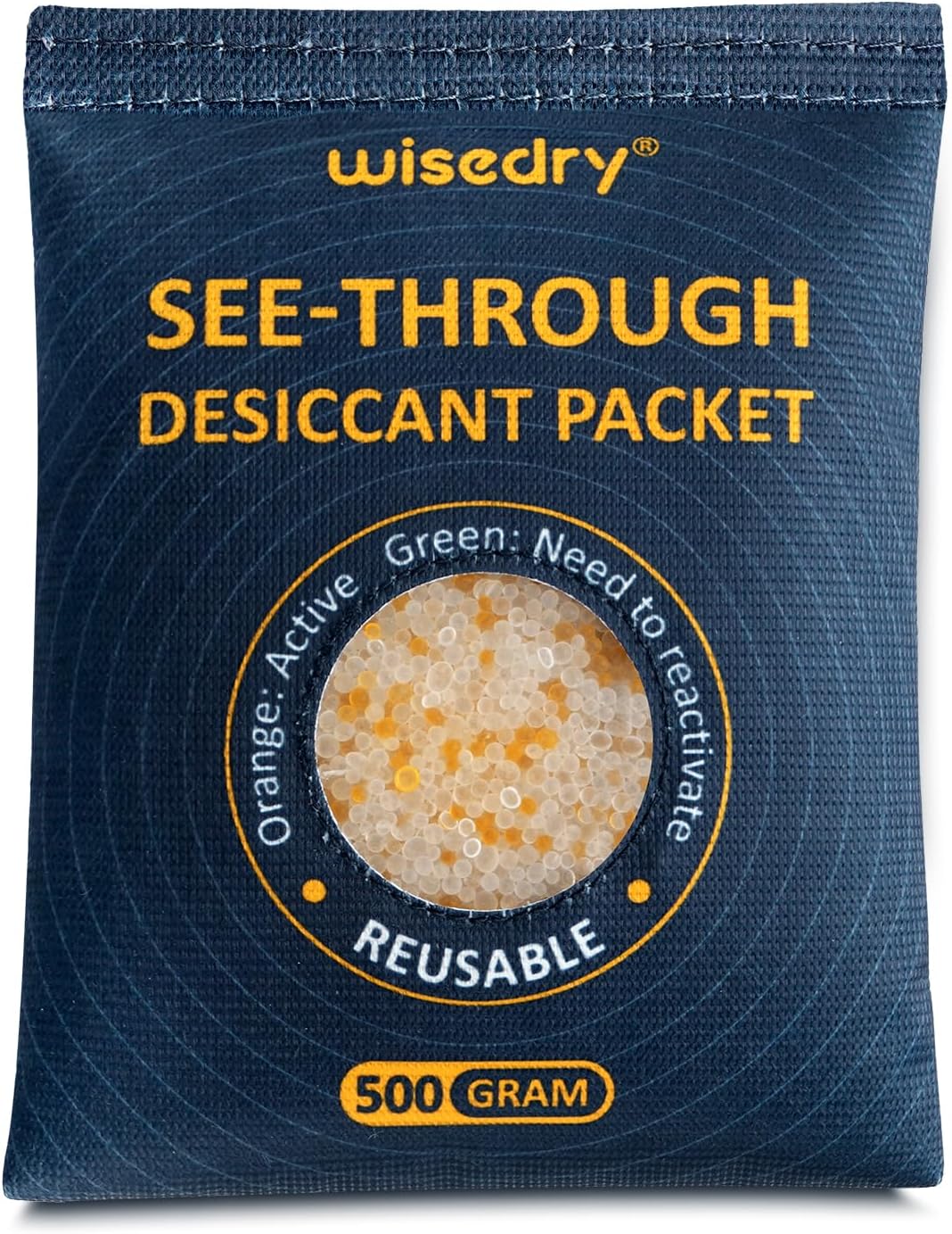 wisedry 2 x 500 Gram See-Through Silica Gel Packets, Color-Indicating Desiccant Packs for Storage, Reusable Safe Dehumidifier, Heat Resistant Dehumidifier Bags