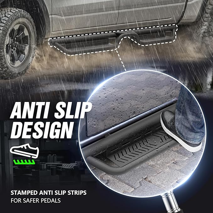 Running Boards Side Steps Compatible with 2019-2025 Dodge Ram 1500 Crew Cab New Body Design, Bolt-on Nerf Bar Step Rail Bars, Heavy-Duty Steel Two Stairs Design (Black, Star Logo)