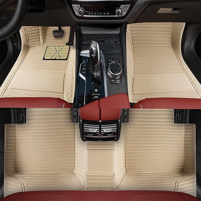 Custom car Floor mats Suitable for 99% car Truck SUV,car mats All Weather Personalized,Full Coverage Luxury Car Mats, Anti-Slip Leather Floor mats. (Beige Streak)