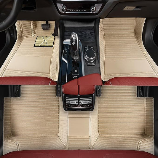 Custom car Floor mats Suitable for 99% car Truck SUV,car mats All Weather Personalized,Full Coverage Luxury Car Mats, Anti-Slip Leather Floor mats. (Beige Streak)