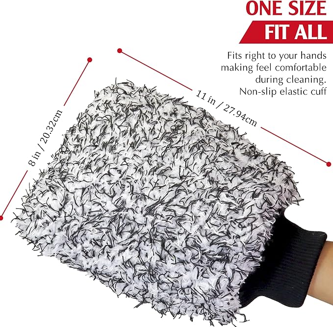 TAKAVU Microfiber Cleaning Mitt, 2 Pack Premium Cyclone Car Washing Gloves, Scratch-Free Lint-Free Wash Mitts, Holds Tons of Sudsy Water for Effective Washing, Machine Washable (Black & White)