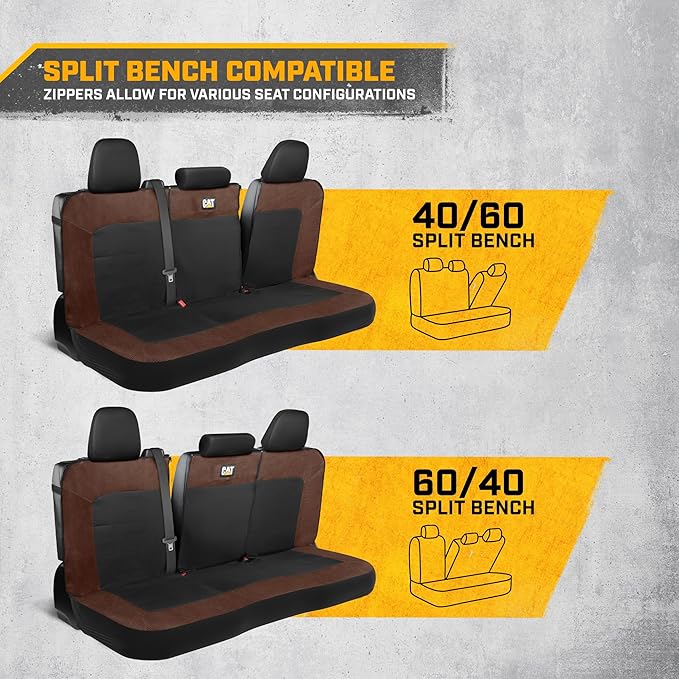 CAT MeshFlex Brown & Black Rear Seat Cover for Car – Durable Canvas & Mesh Design 60/40 Split Bench Protector for Cars, Trucks & SUVs – Back Seat Cover for Rear Bench – Interior Car Accessory