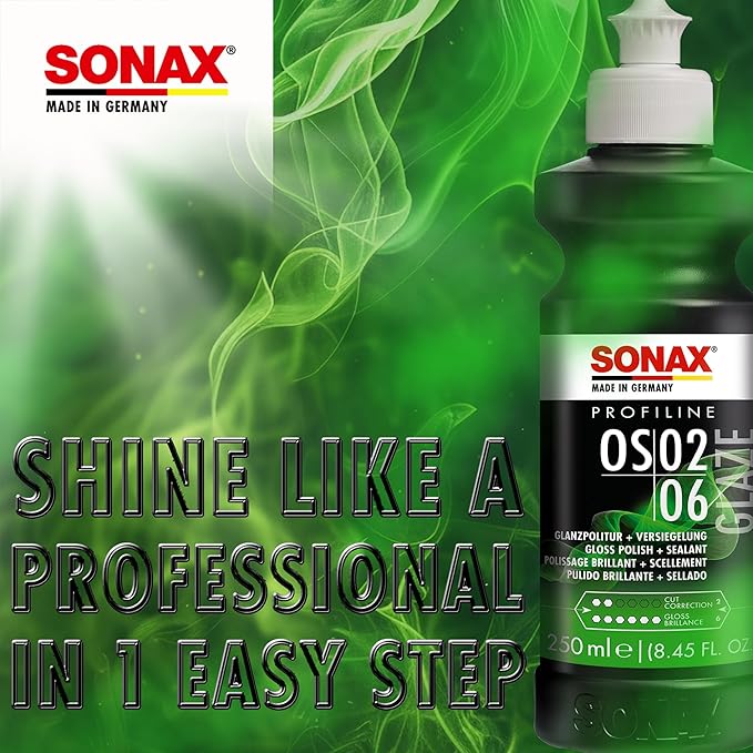 SONAX Glaze OS 02-06 247141 | All-in-One Car Polish for Scratch Removal, High-Gloss Finish & Ceramic Protection | SiO2-Based 6-Month Durability | Hologram-Free Results for All Paint | 250ml