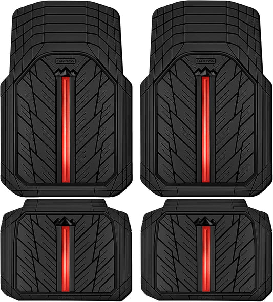 CAR PASS Metal Medium Rubber Floor Mats for car Heavy Duty car mats All Weather, Universal Trim to Fit for Truck SUV Vehicle Automotive Floor Mats, Waterproof car mats 4 Piece (Red Black)