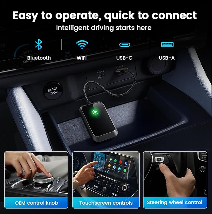 Wireless CarPlay Adapter: Wireless Conversion for iPhone – Plug-and-Play Connectivity with USB-A Extension & USB-C Connector, Zero Latency, Compatible with 2016+ Cars & iOS 10+